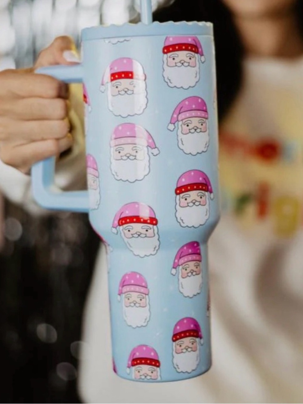 New Katydid Pink and Blue Santa Stainless Steel 38oz Tumbler